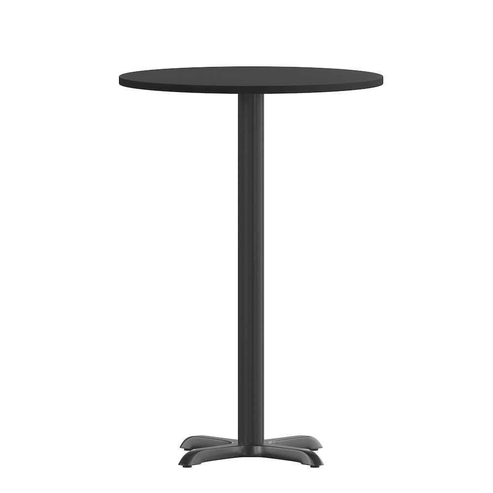 36'' Round Black Laminate Table Top with 30'' x 30'' Bar Height Table Base. Picture 1