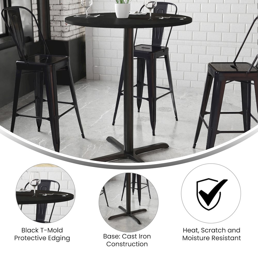 36'' Round Black Laminate Table Top with 30'' x 30'' Bar Height Table Base. Picture 4