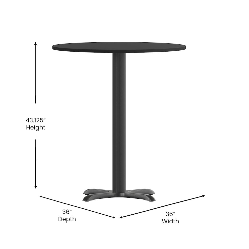 36'' Round Black Laminate Table Top with 30'' x 30'' Bar Height Table Base. Picture 5