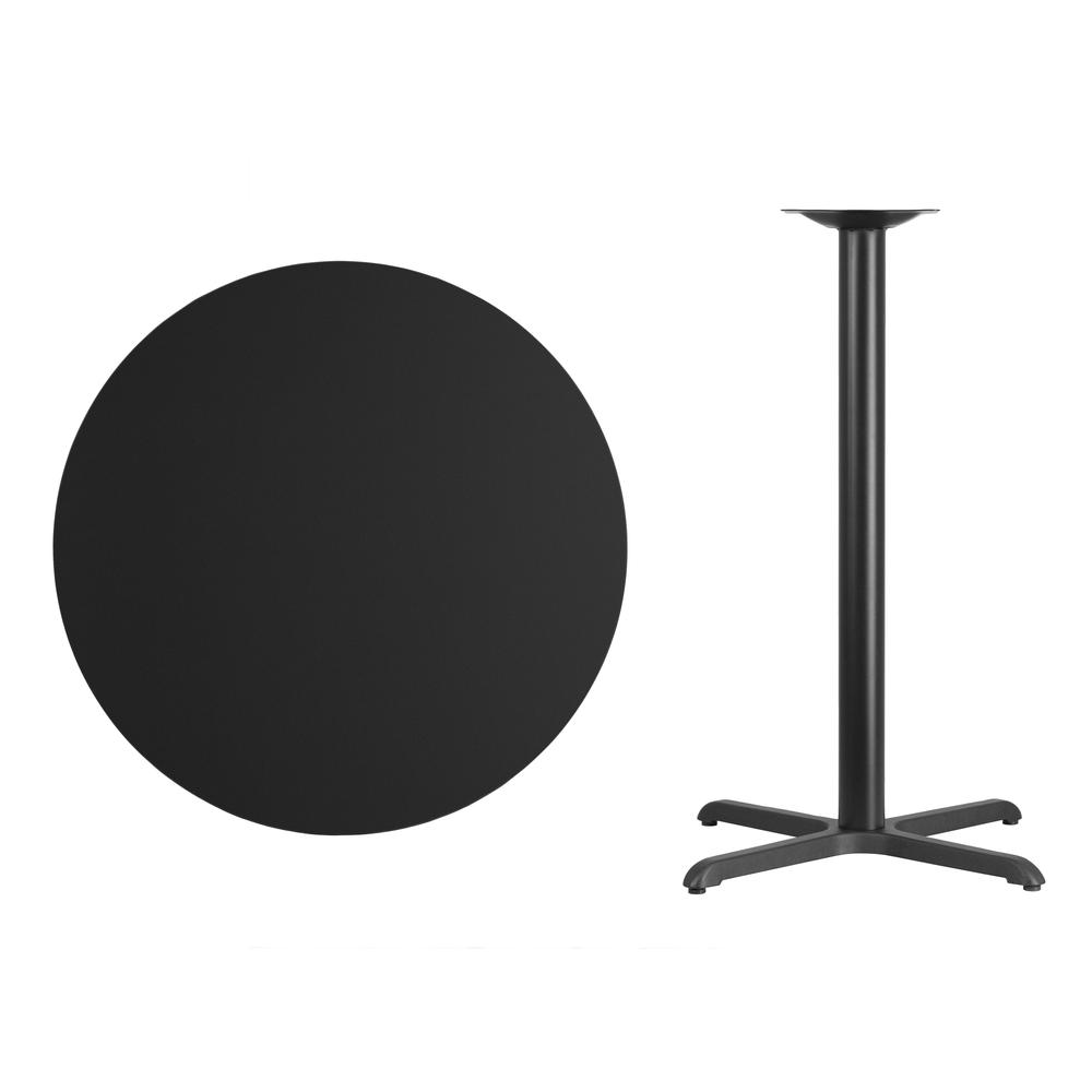 36'' Round Black Laminate Table Top with 30'' x 30'' Bar Height Table Base. Picture 2