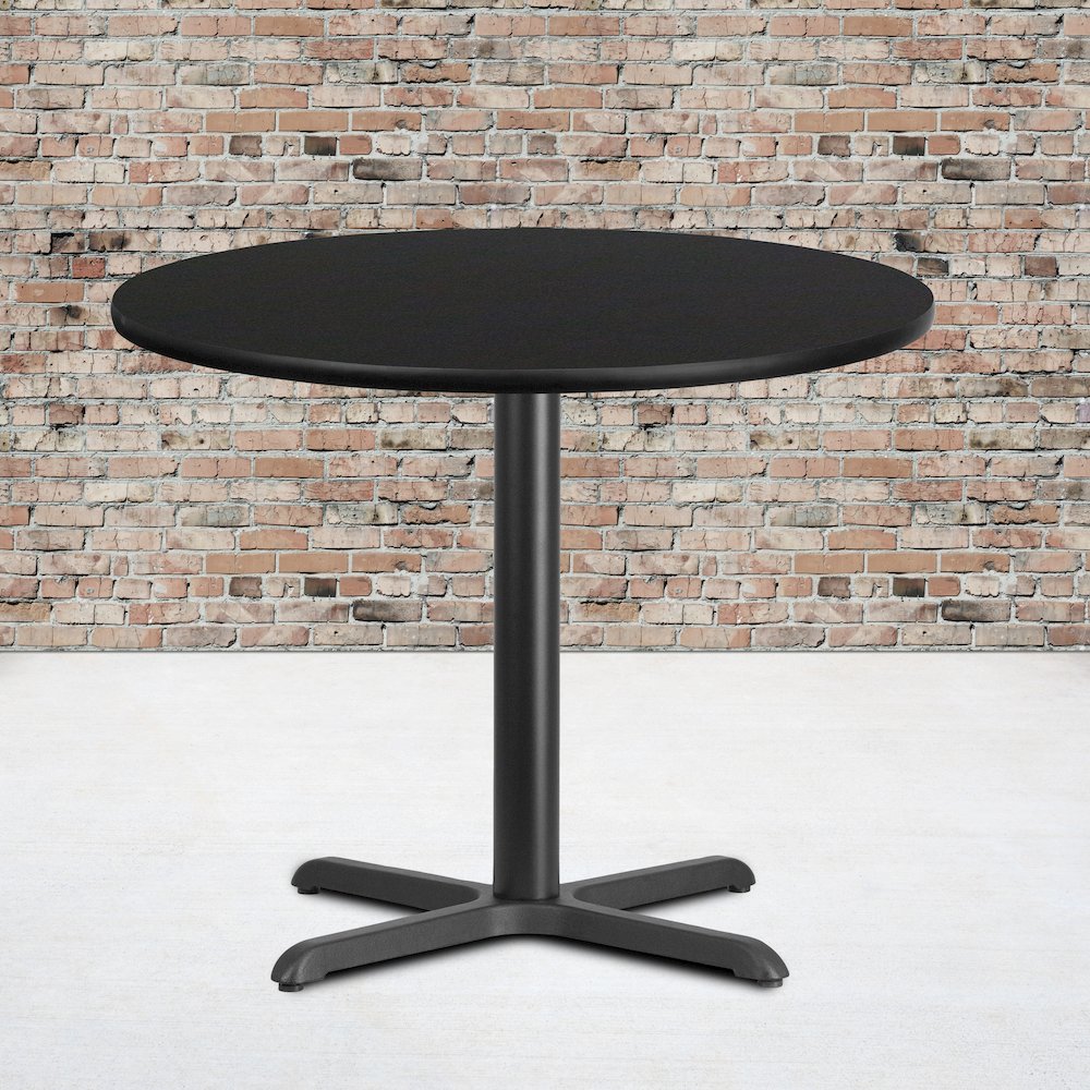 36'' Round Black Laminate Table Top with 30'' x 30'' Table Height Base. Picture 2