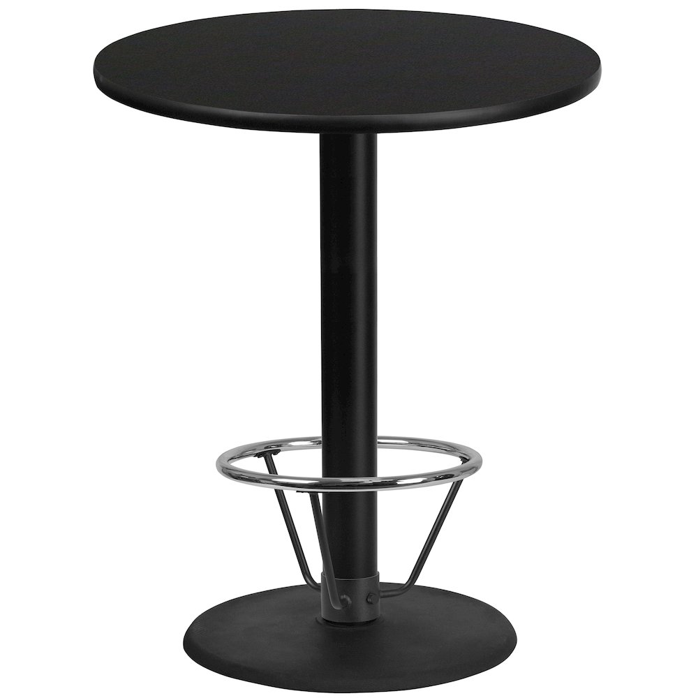 36'' Round Black Table Top with 24'' Round Bar Height Table Base and Foot Ring. Picture 1
