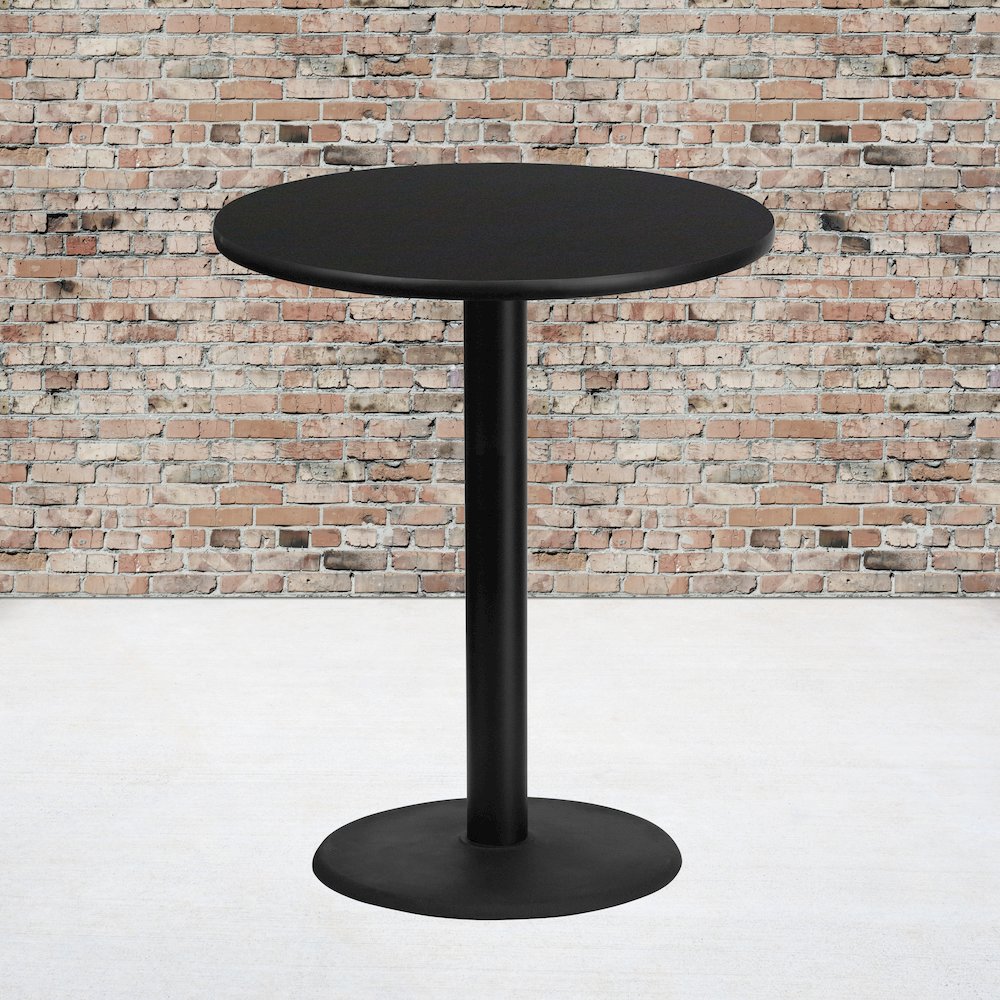 36'' Round Black Laminate Table Top with 24'' Round Bar Height Table Base. Picture 2