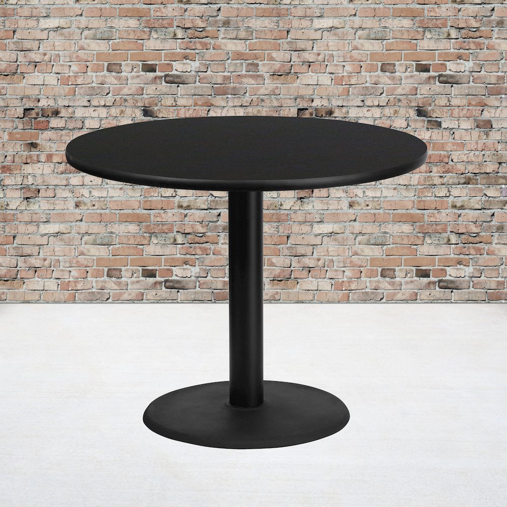 36'' Round Black Laminate Table Top with 24'' Round Table Height Base. Picture 2