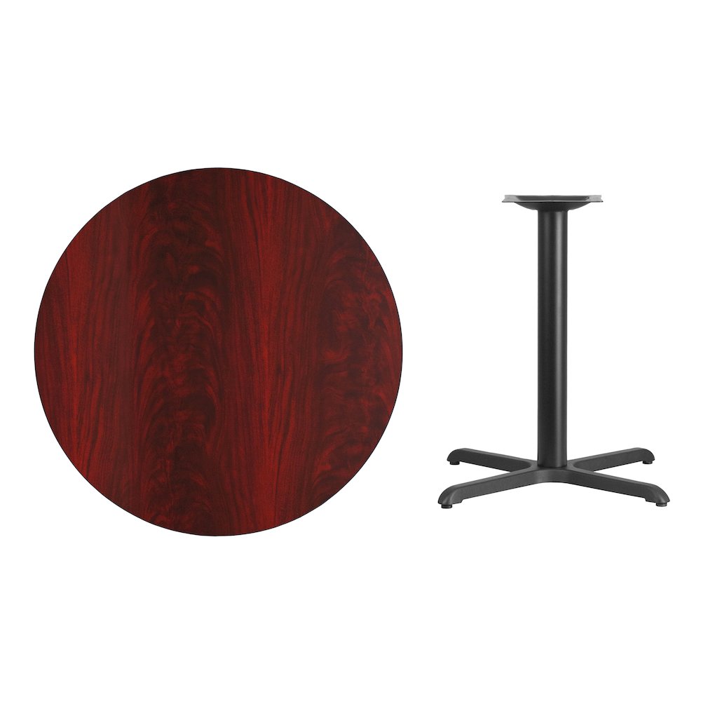 36'' Round Mahogany Laminate Table Top with 30'' x 30'' Table Height Base. Picture 1