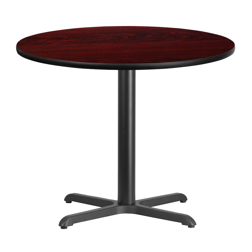 36'' Round Mahogany Laminate Table Top with 30'' x 30'' Table Height Base. Picture 4