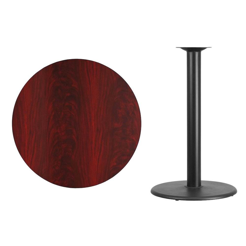 36'' Round Mahogany Laminate Table Top with 24'' Round Bar Height Table Base. Picture 4