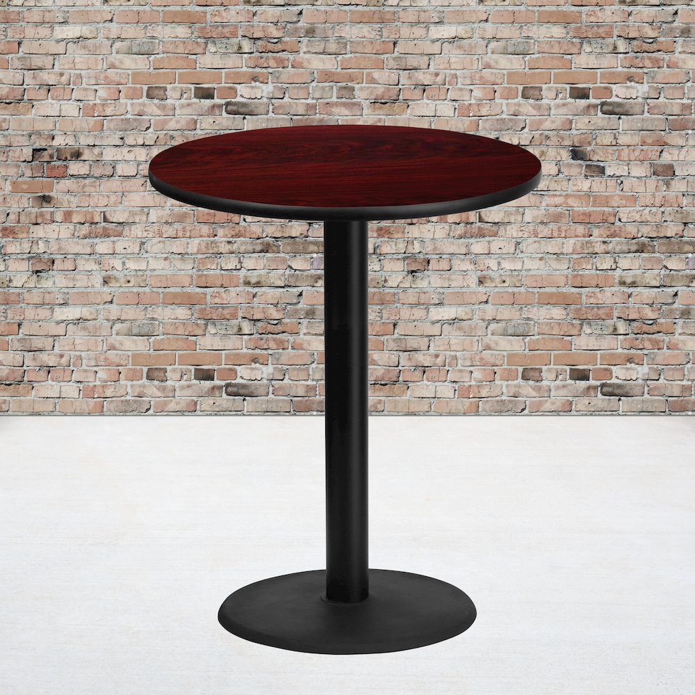 36'' Round Mahogany Laminate Table Top with 24'' Round Bar Height Table Base. Picture 2