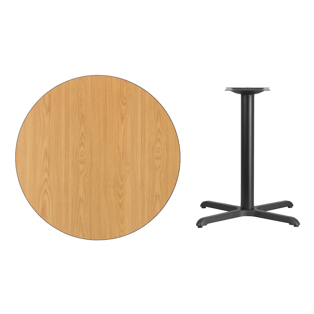 36'' Round Natural Laminate Table Top with 30'' x 30'' Table Height Base. Picture 4