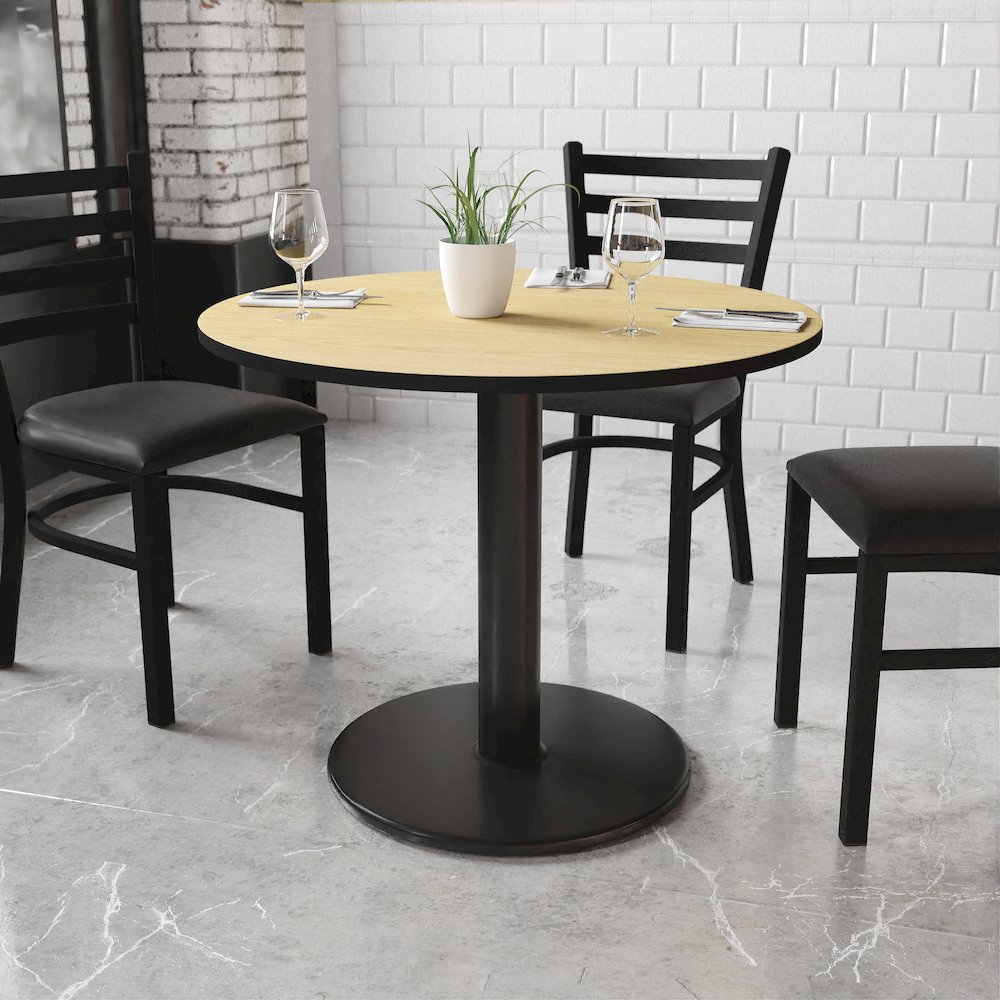 36'' Round Natural Laminate Table Top with 24'' Round Table Height Base. Picture 2