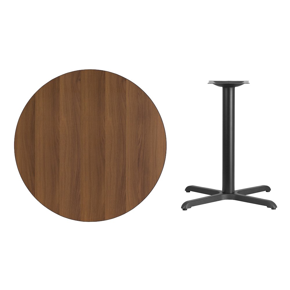 36'' Round Walnut Laminate Table Top with 30'' x 30'' Table Height Base. Picture 4