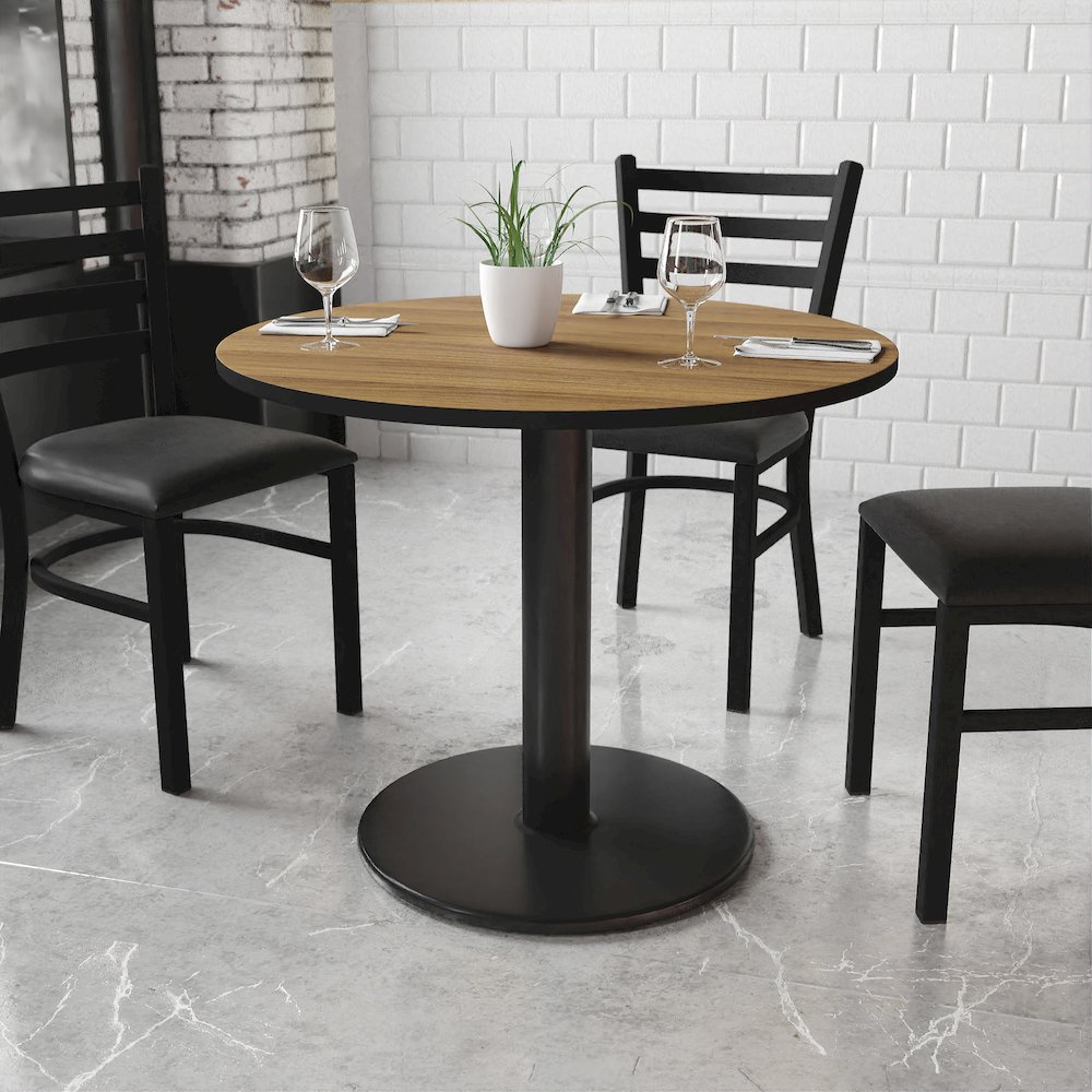 36'' Round Walnut Laminate Table Top with 24'' Round Table Height Base. Picture 2