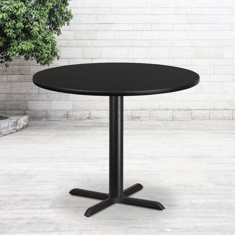 42'' Round Black Laminate Table Top with 33'' x 33'' Table Height Base. Picture 2
