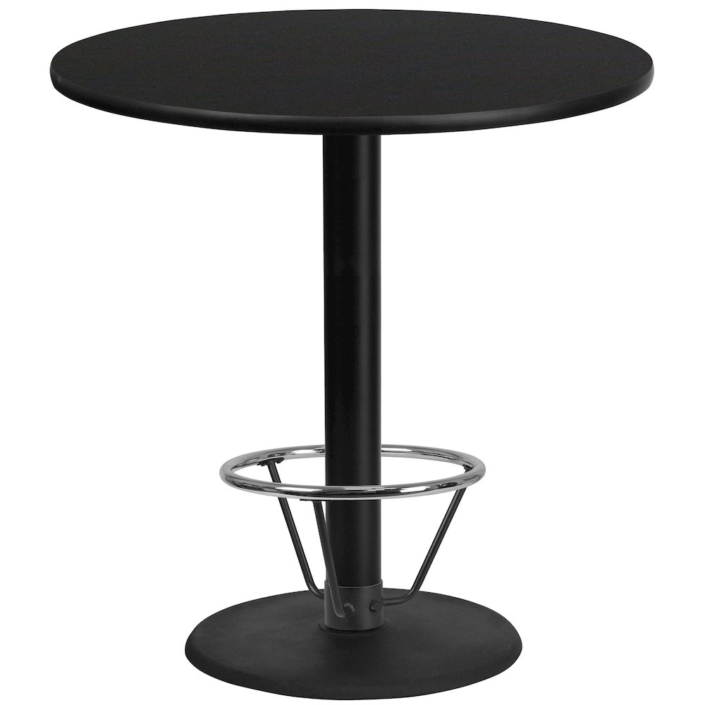 42'' Round Black Laminate Table Top with 24'' Round Bar Height Table Base and Foot Ring. Picture 1