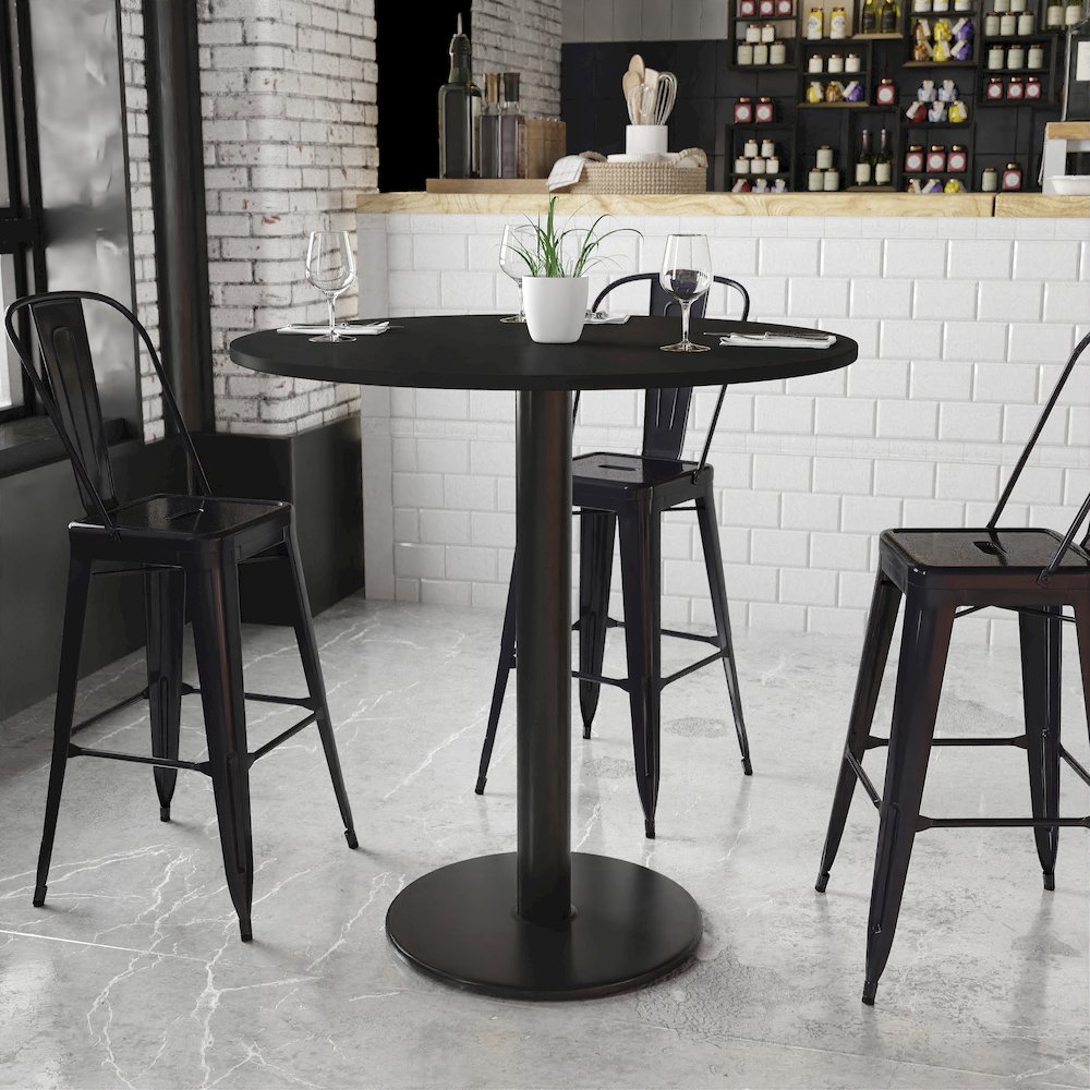 42'' Round Black Laminate Table Top with 24'' Round Bar Height Table Base. Picture 2