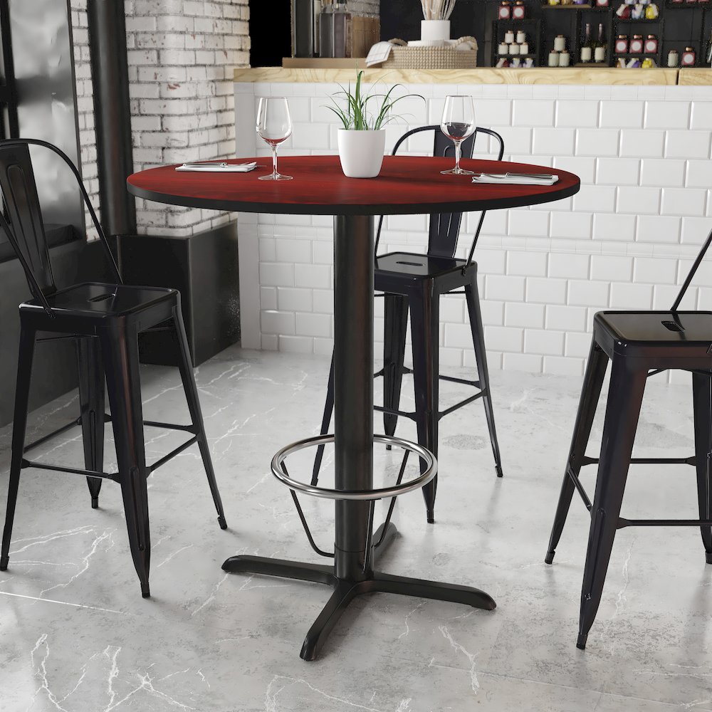 42'' Round Mahogany Table Top with 33'' x 33'' Bar Height. Picture 2