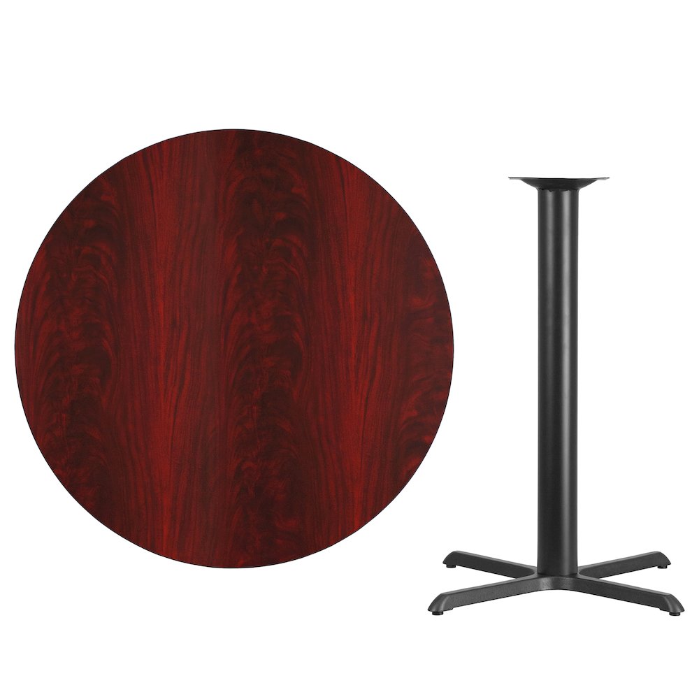 42'' Round Mahogany Laminate Table Top with 33'' x 33'' Bar Height Table Base. Picture 4