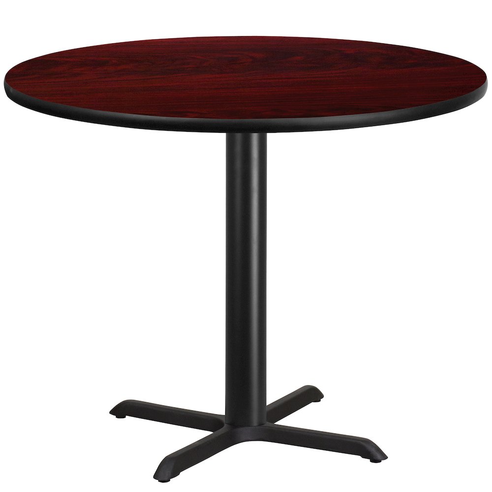 42'' Round Mahogany Laminate Table Top with 33'' x 33'' Table Height Base. Picture 1
