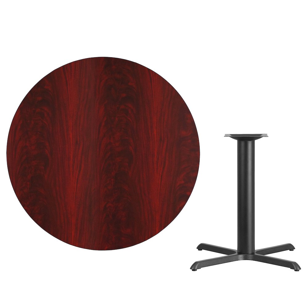 42'' Round Mahogany Laminate Table Top with 33'' x 33'' Table Height Base. Picture 4