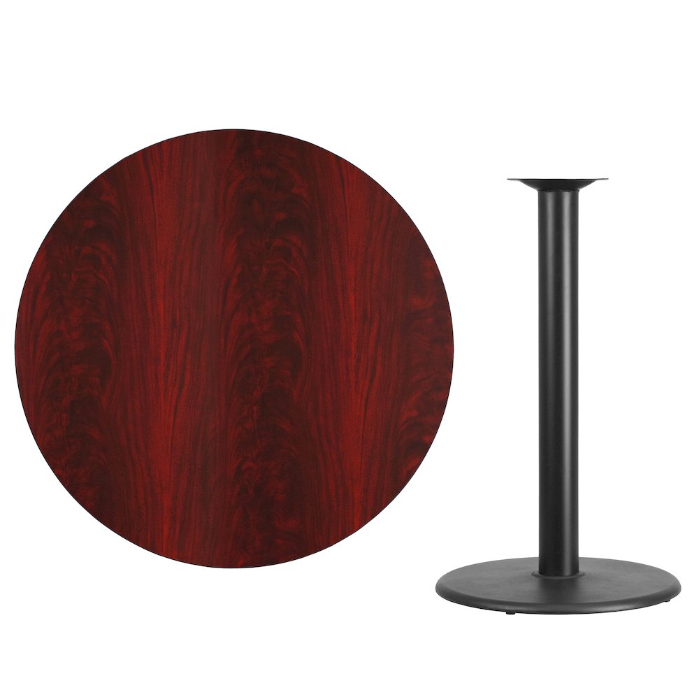 42'' Round Mahogany Laminate Table Top with 24'' Round Bar Height Table Base. Picture 4