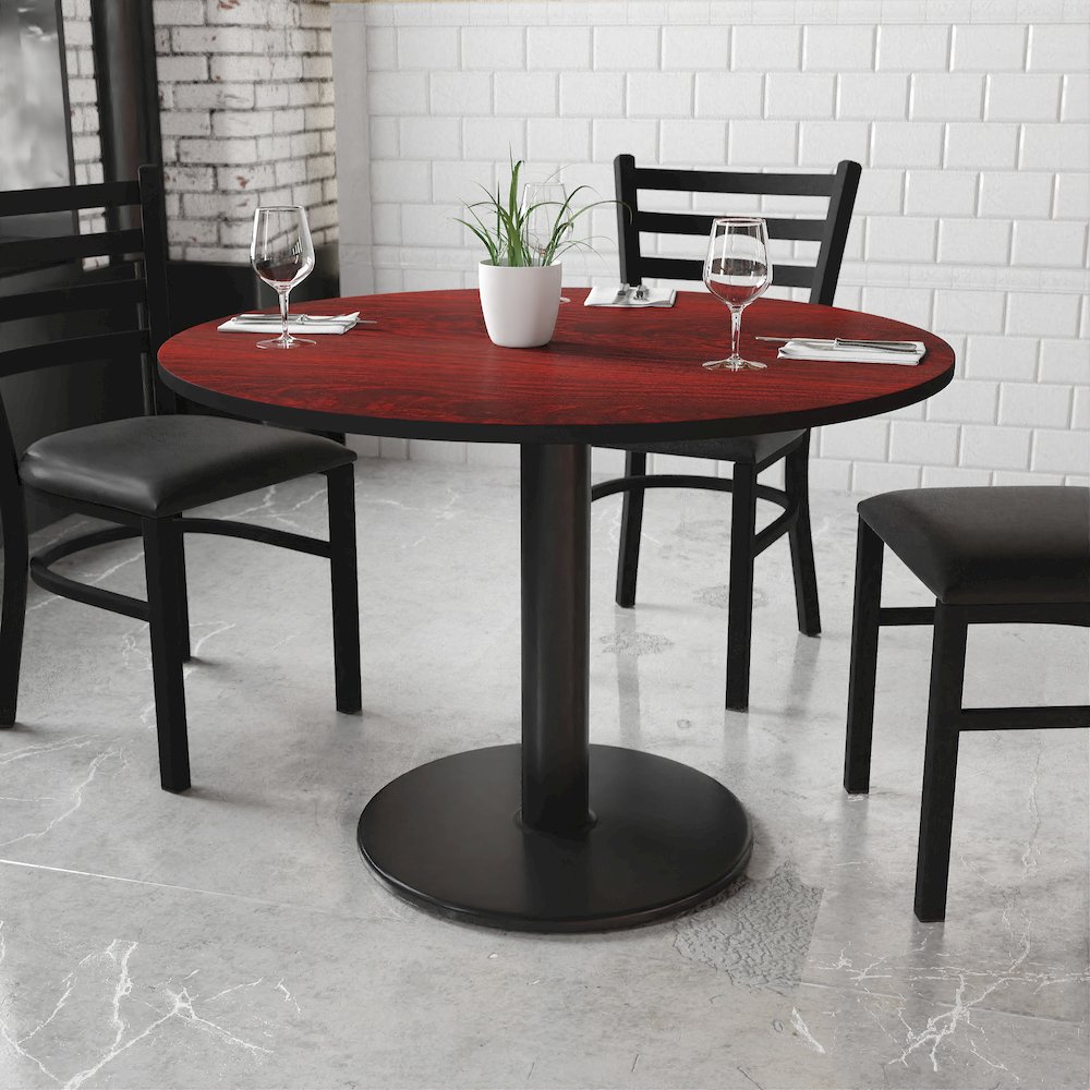 42'' Round Mahogany Laminate Table Top with 24'' Round Table Height Base. Picture 2