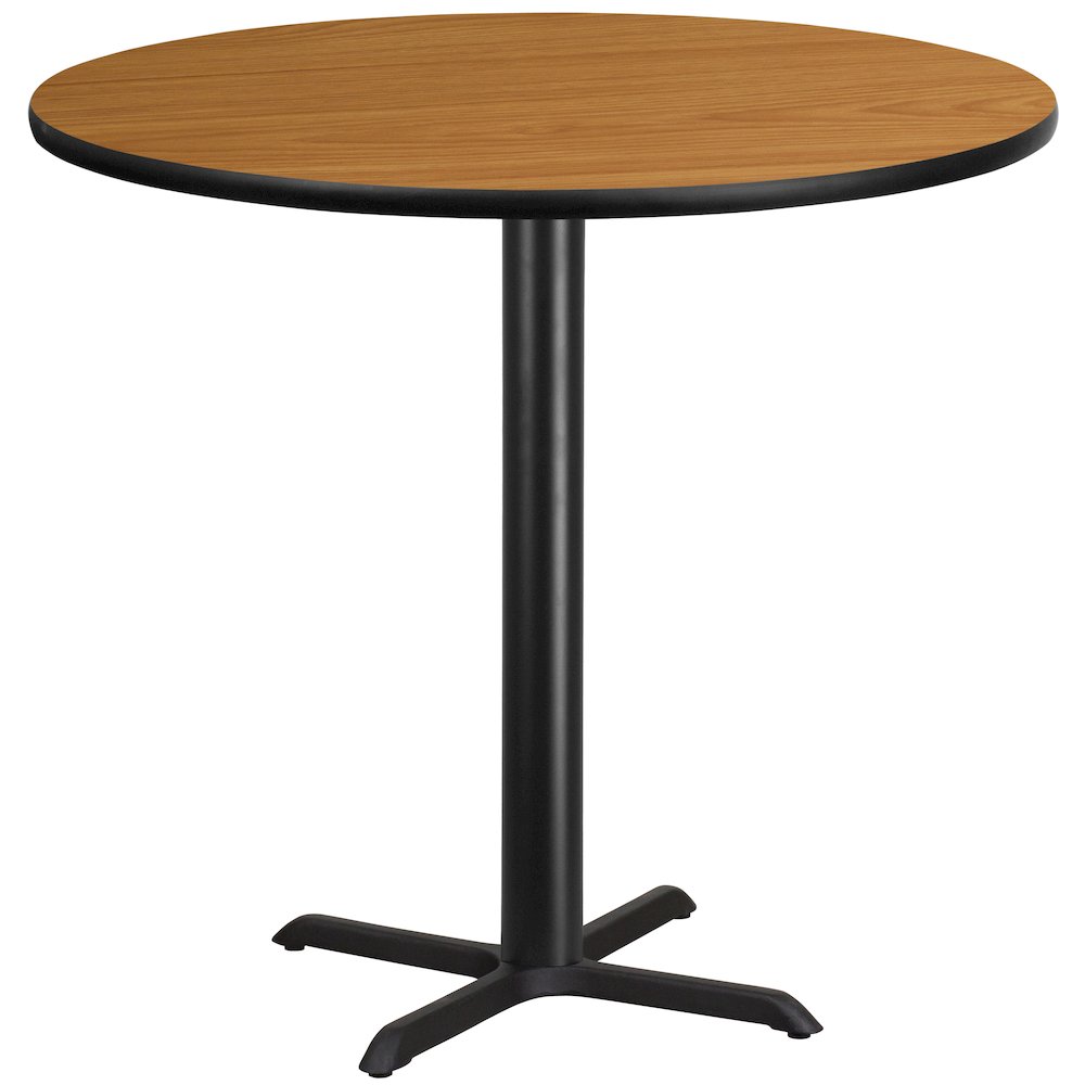 42'' Round Natural Laminate Table Top with 33'' x 33'' Bar Height Table Base. Picture 1