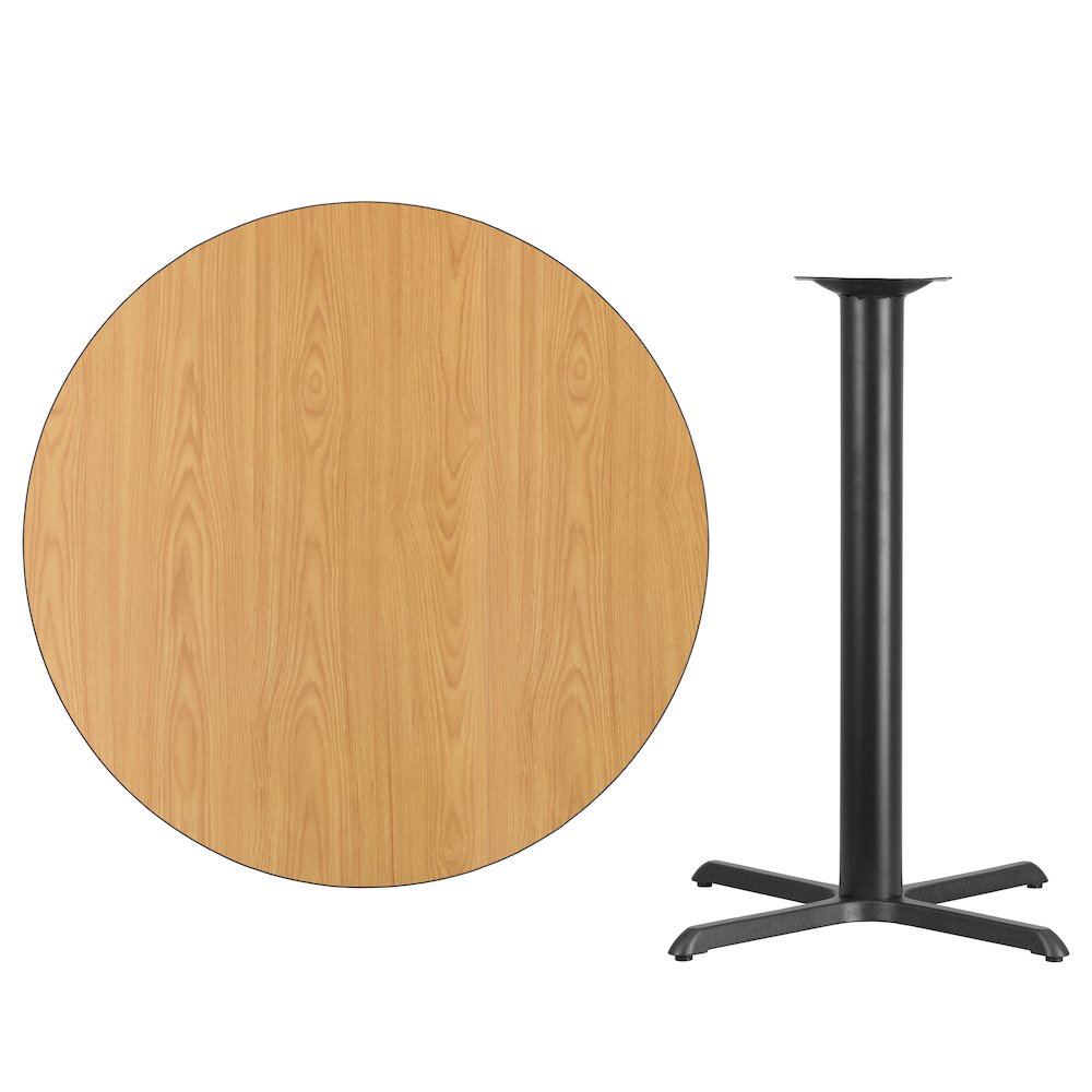 42'' Round Natural Laminate Table Top with 33'' x 33'' Bar Height Table Base. Picture 4