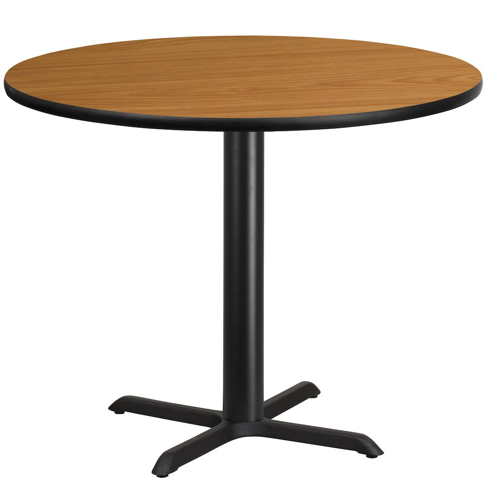 42'' Round Natural Laminate Table Top with 33'' x 33'' Table Height Base. Picture 1