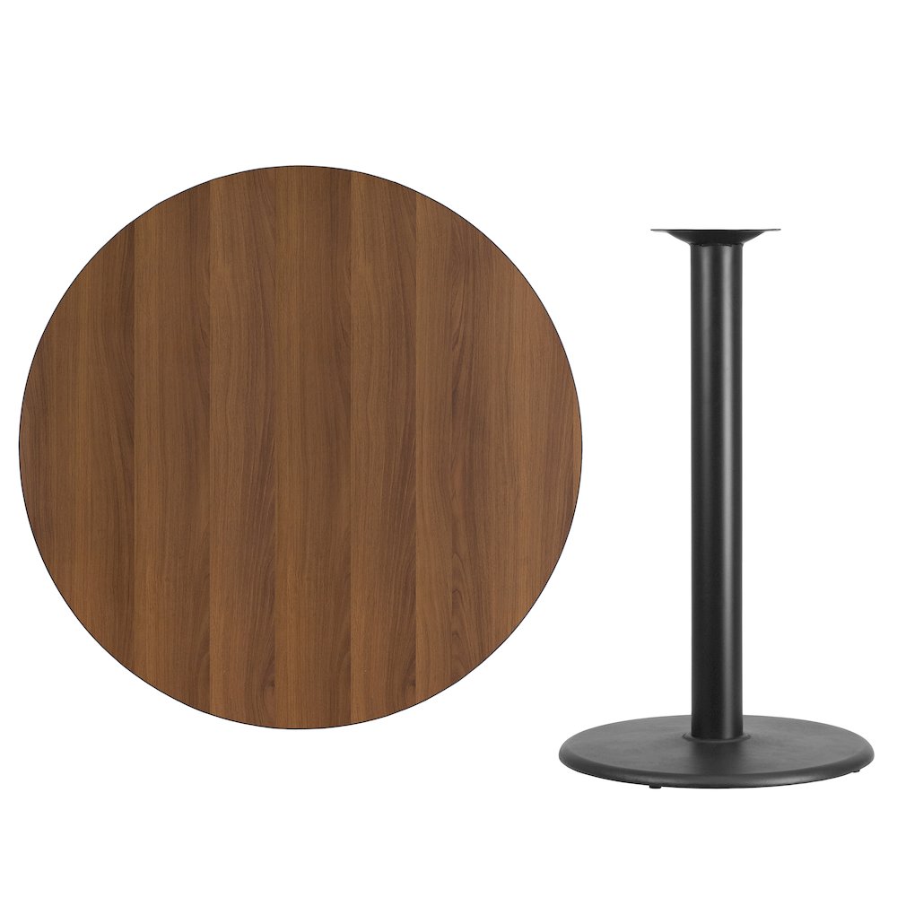 42'' Round Walnut Laminate Table Top with 24'' Round Bar Height Table Base. Picture 3