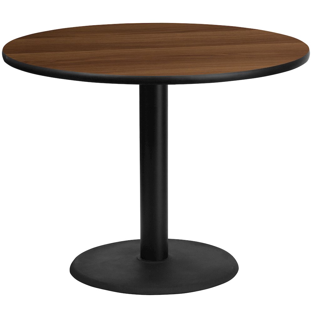 42'' Round Walnut Laminate Table Top with 24'' Round Table Height Base. Picture 1