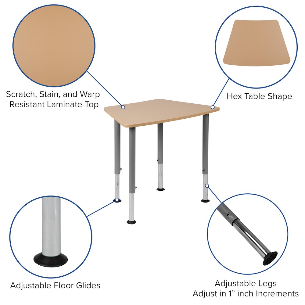 Hex Natural Collaborative Student Desk (from 22.3" to 34") - Home and Classroom. Picture 4