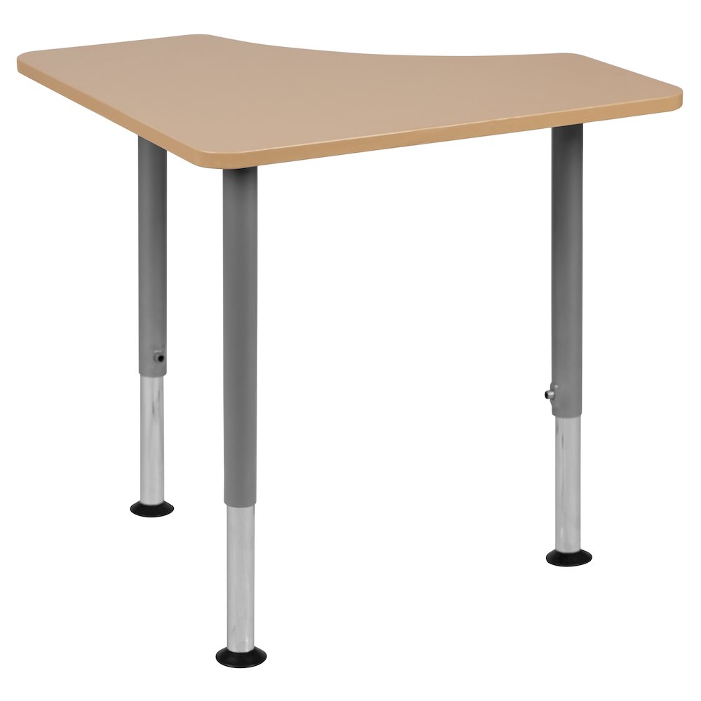 Triangular Natural Collaborative Student Desk (from 22.3" to 34"). Picture 1