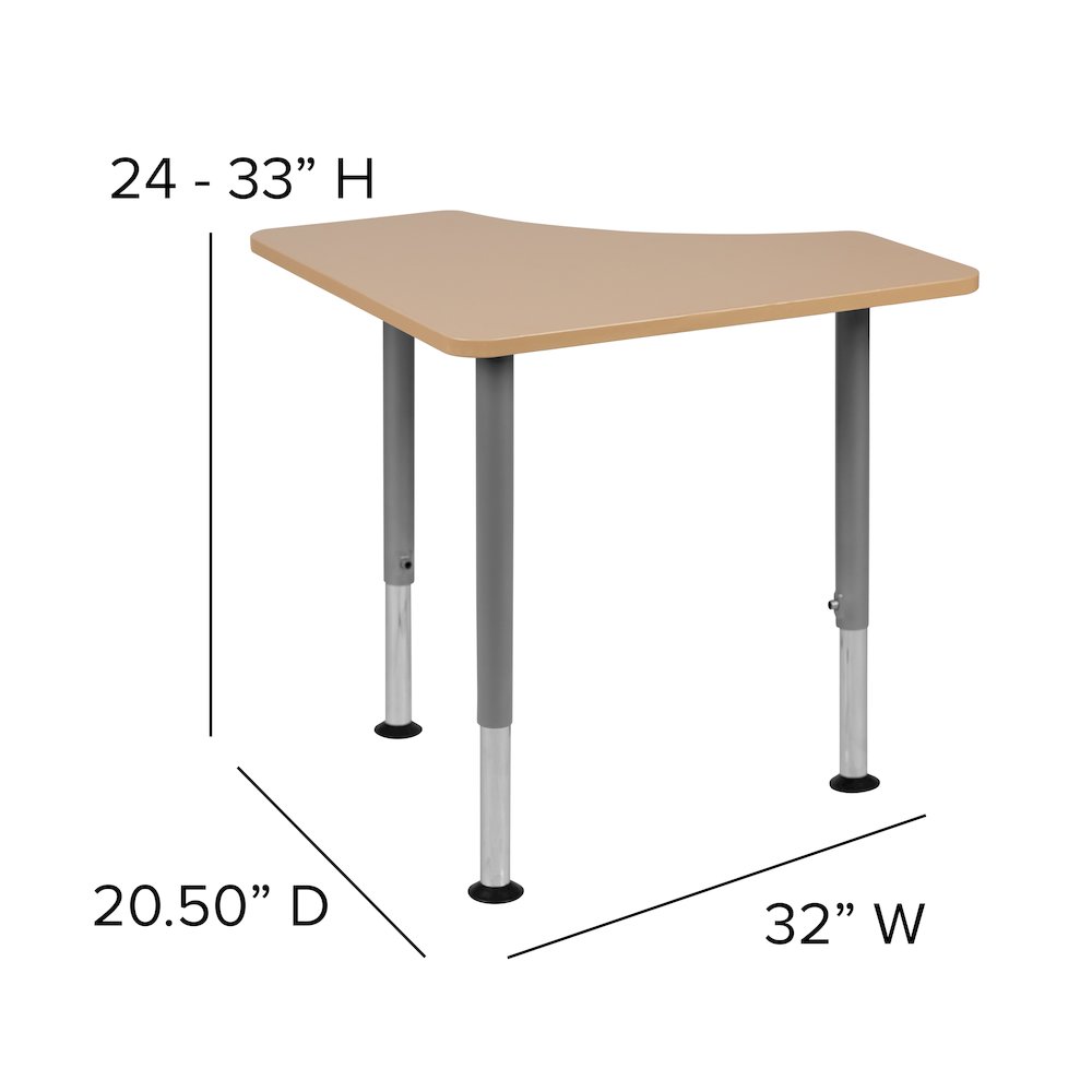 Triangular Natural Collaborative Student Desk (from 22.3" to 34"). Picture 5