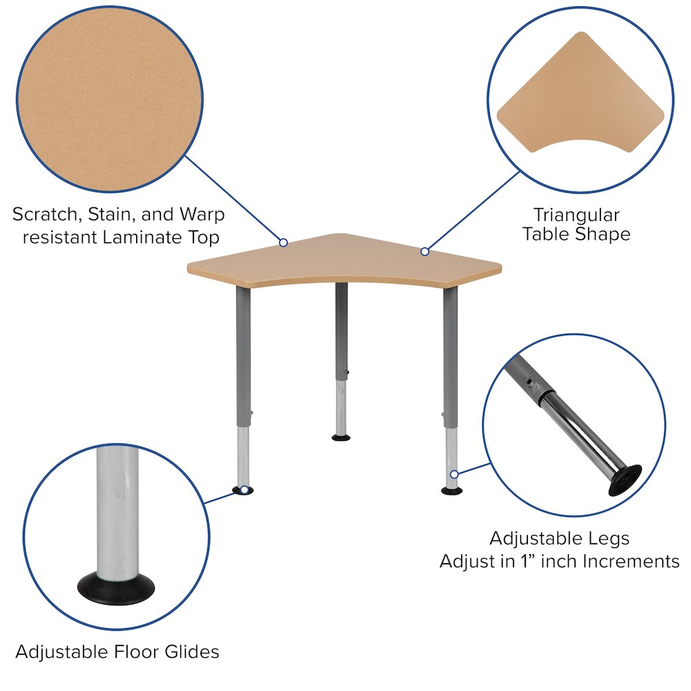 Triangular Natural Collaborative Student Desk (from 22.3" to 34"). Picture 4