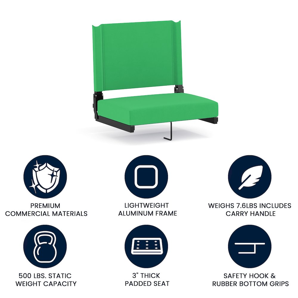 Lightweight Stadium Chair with Handle, Ultra-Padded Seat, Bright Green. Picture 4