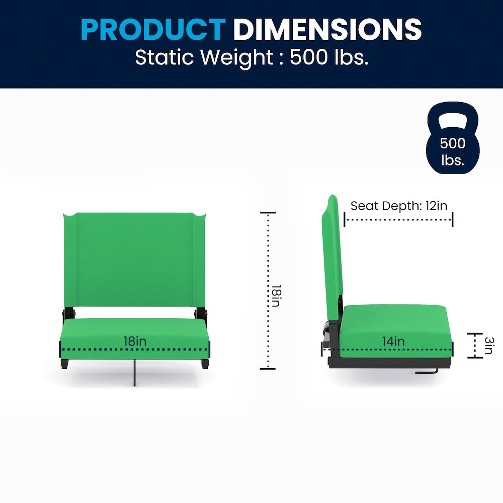 Lightweight Stadium Chair with Handle, Ultra-Padded Seat, Bright Green. Picture 8