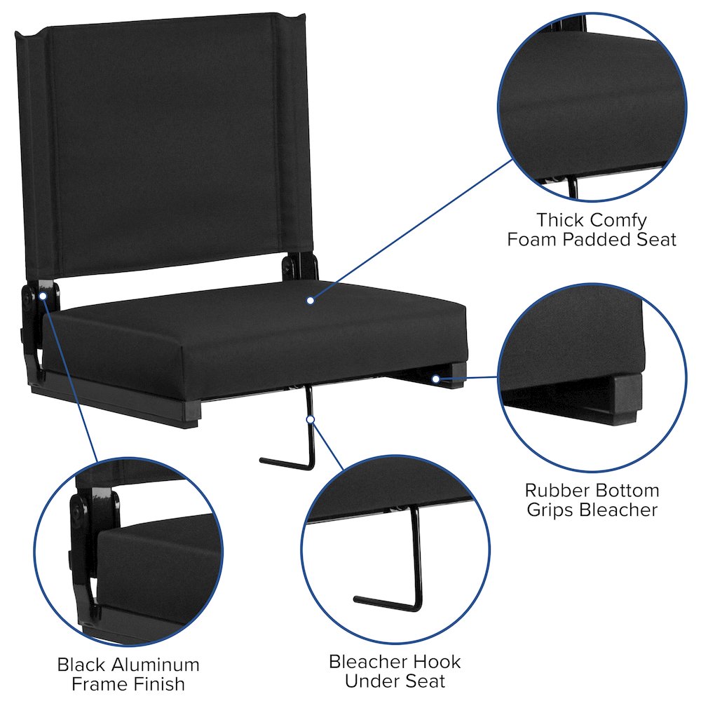 Lightweight Stadium Chair with Handle, Ultra-Padded Seat, Black. Picture 7