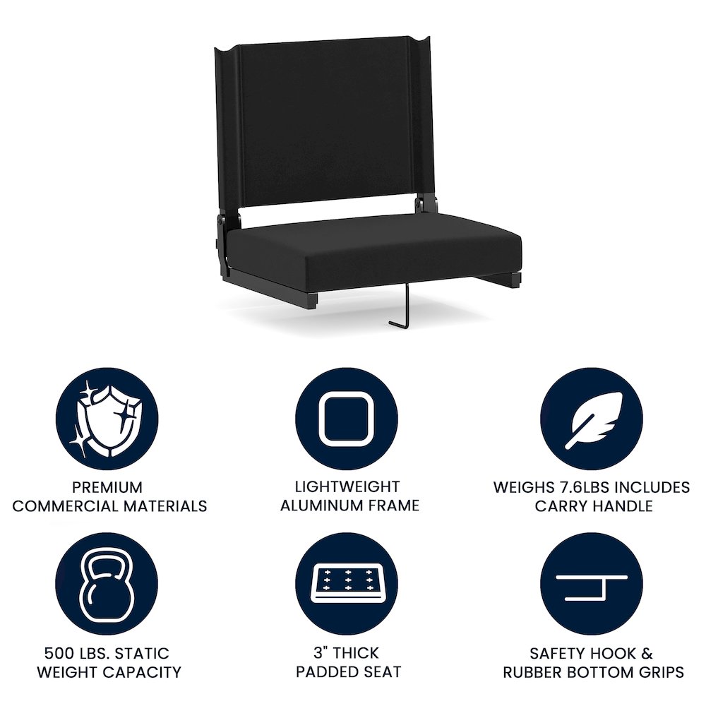 Lightweight Stadium Chair with Handle, Ultra-Padded Seat, Black. Picture 4