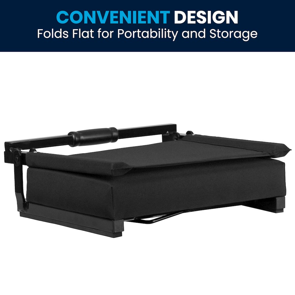 500 lb. Rated Lightweight Stadium Chair with Handle & Ultra-Padded Seat, Black. Picture 7