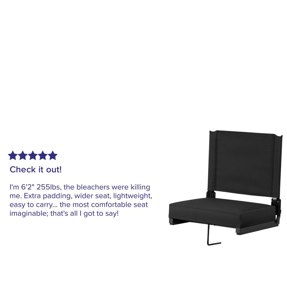 500 lb. Rated Lightweight Stadium Chair with Handle & Ultra-Padded Seat, Black. Picture 8