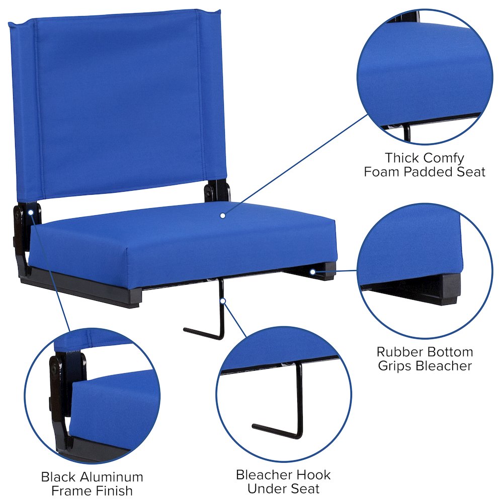 Lightweight Stadium Chair with Handle, Ultra-Padded Seat, Blue. Picture 7