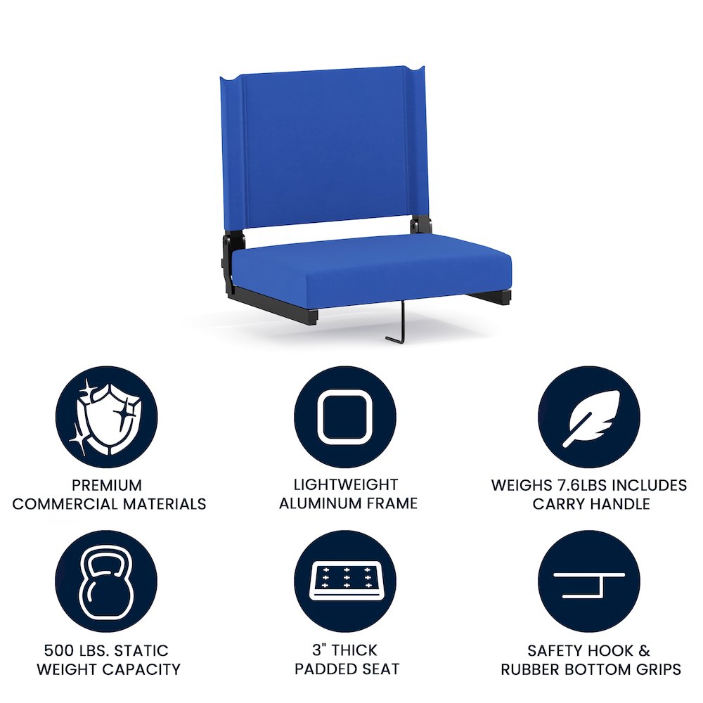 Lightweight Stadium Chair with Handle, Ultra-Padded Seat, Blue. Picture 4