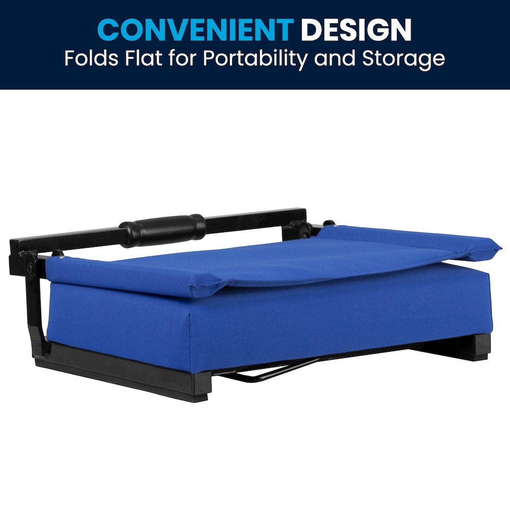 500 lb. Rated Lightweight Stadium Chair with Handle & Ultra-Padded Seat, Blue. Picture 8