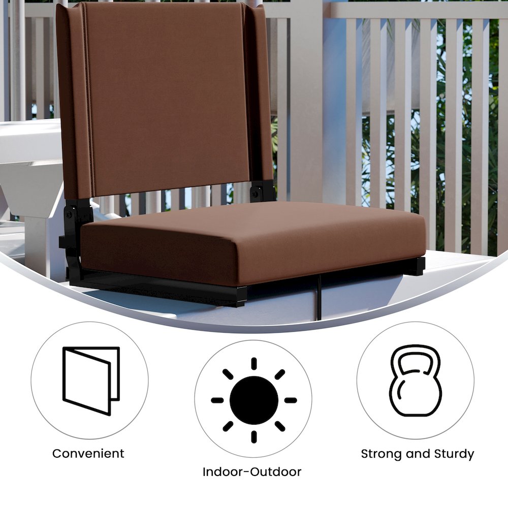 Lightweight Stadium Chair with Handle, Ultra-Padded Seat, Brown. Picture 5