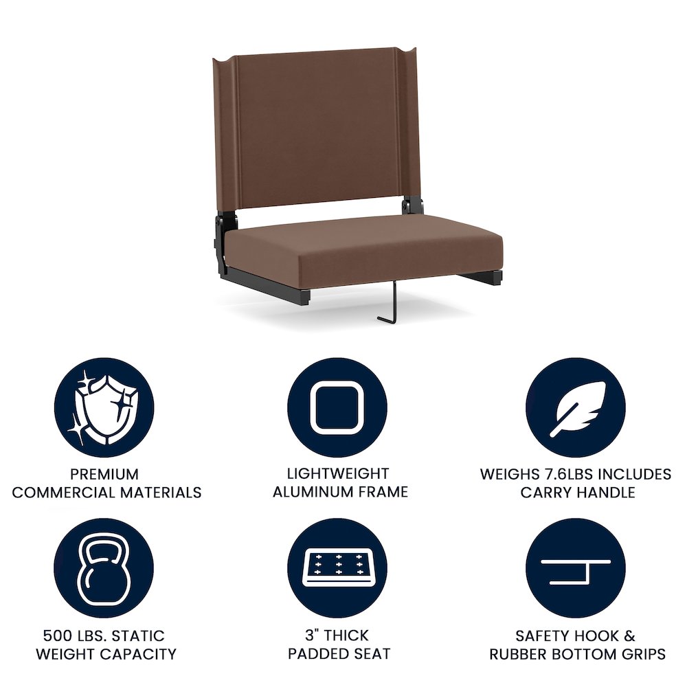 Lightweight Stadium Chair with Handle, Ultra-Padded Seat, Brown. Picture 4