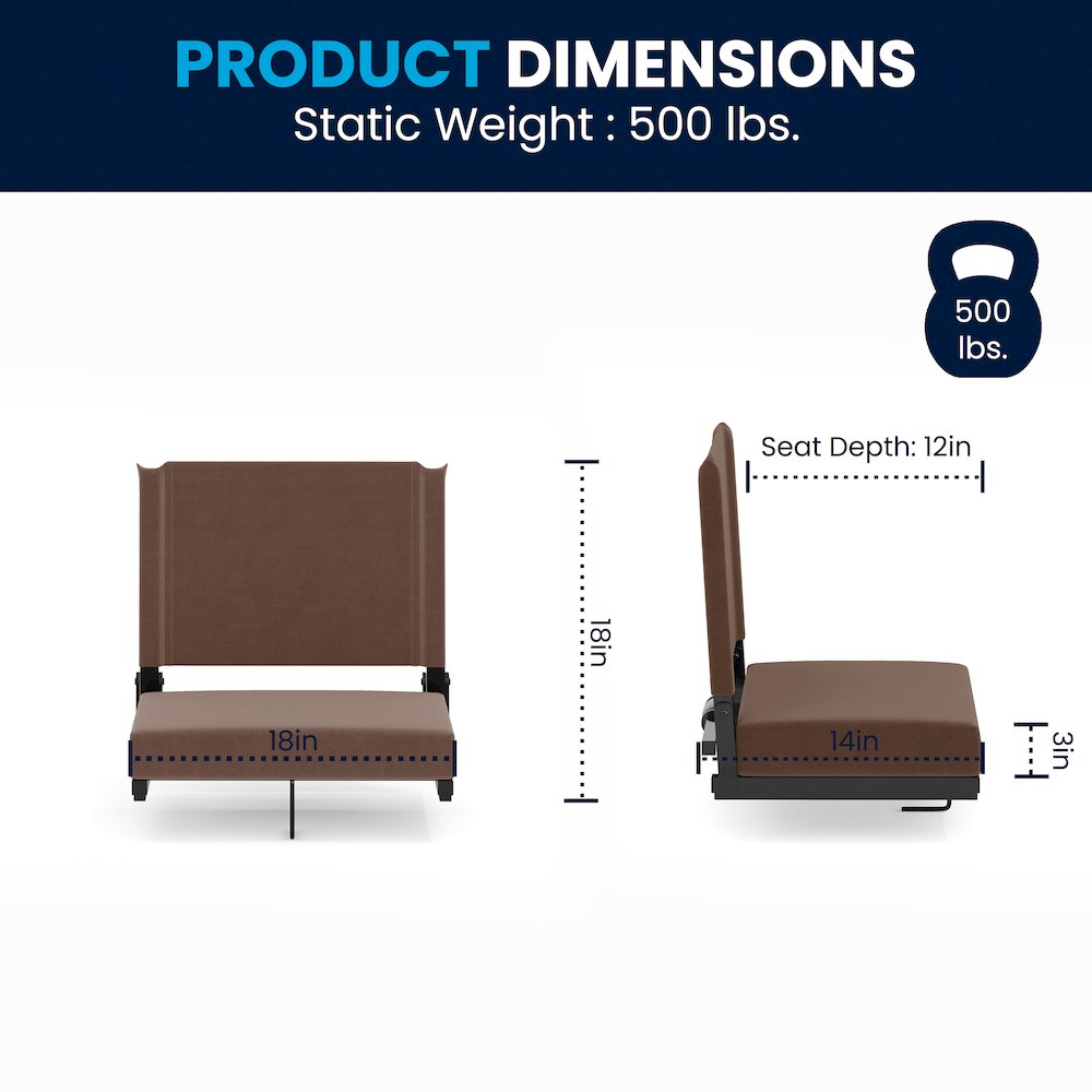 Lightweight Stadium Chair with Handle, Ultra-Padded Seat, Brown. Picture 8