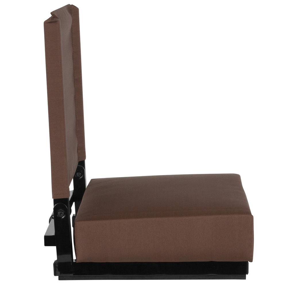 500 lb. Rated Lightweight Stadium Chair with Handle & Ultra-Padded Seat, Brown. Picture 2