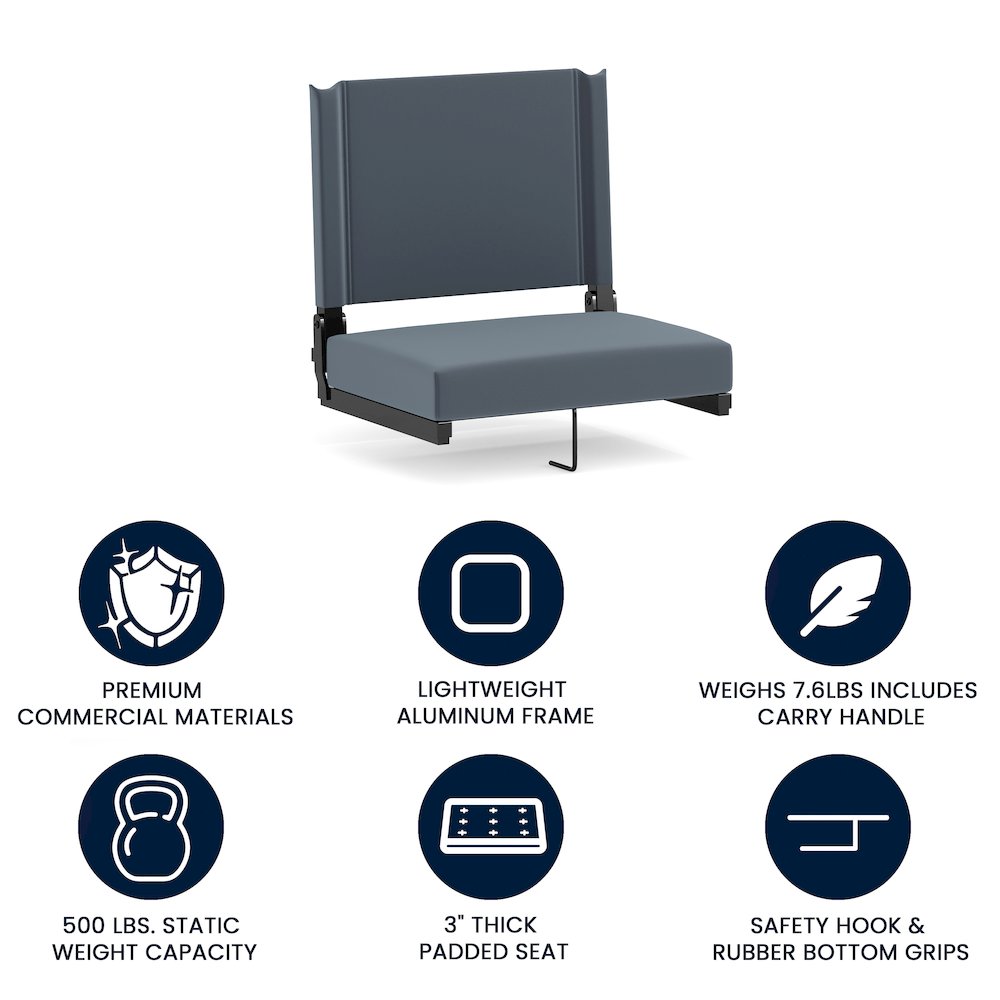 Lightweight Stadium Chair with Handle, Ultra-Padded Seat, Dark Blue. Picture 4