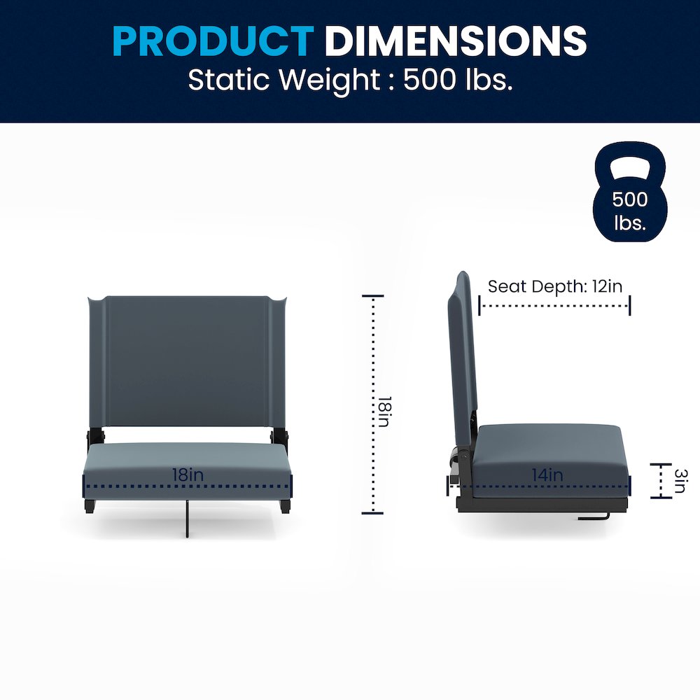Lightweight Stadium Chair with Handle, Ultra-Padded Seat, Dark Blue. Picture 8