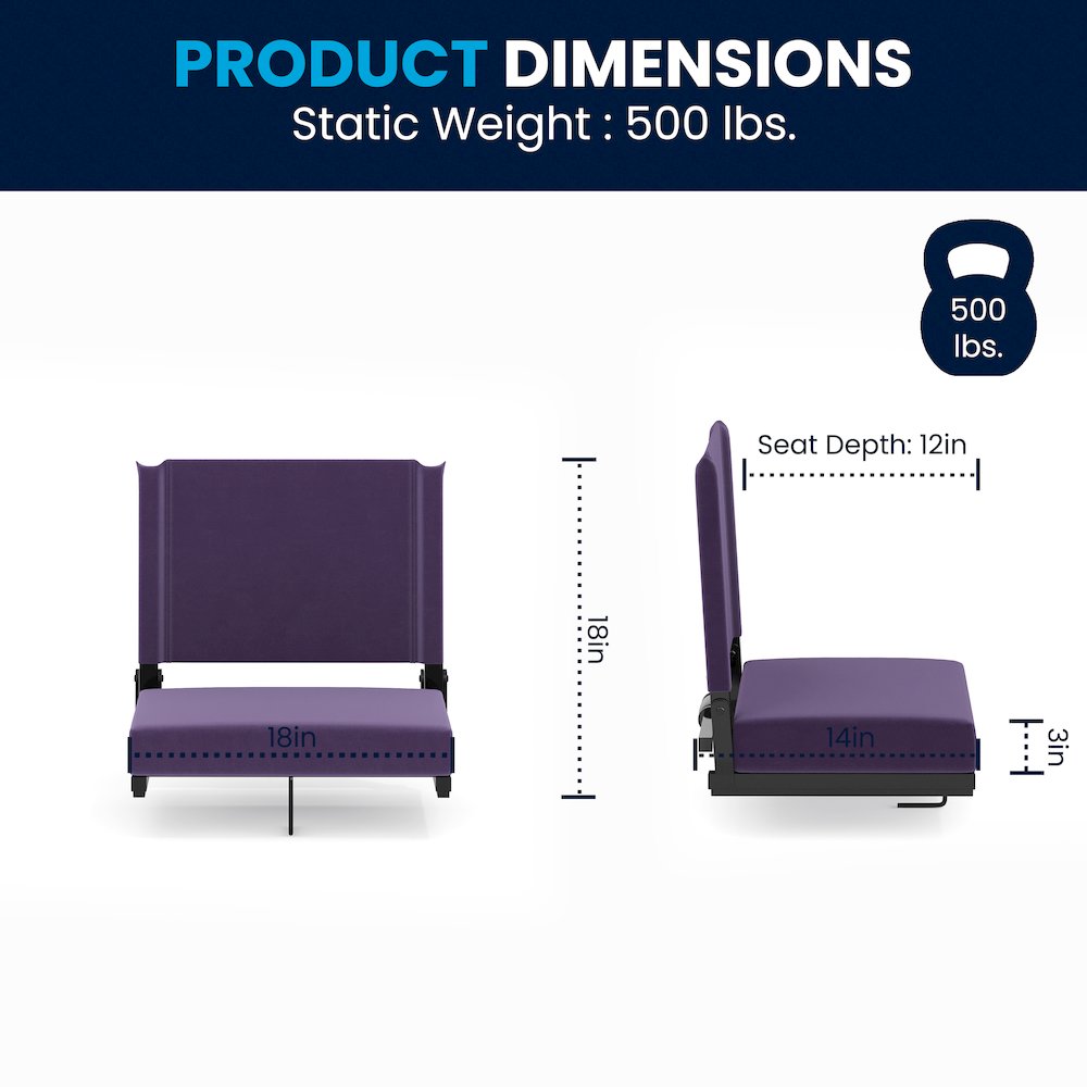 Lightweight Stadium Chair with Handle, Ultra-Padded Seat, Dark Purple. Picture 8